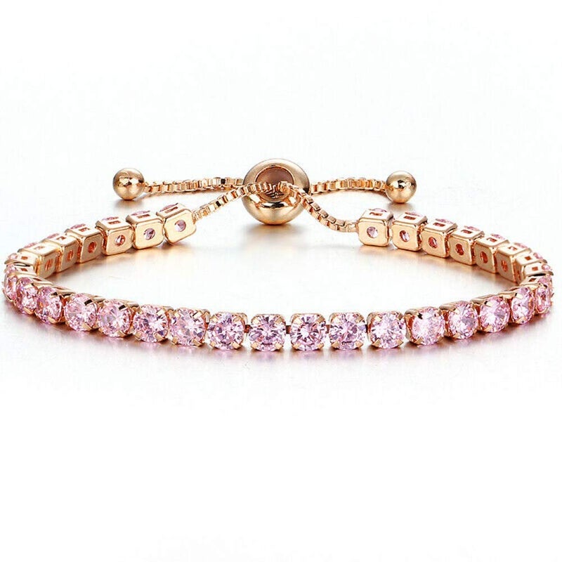 CiNily Adjustable Tennis Bracelets for Women Pink Cubic Zirconia Bracelet 14K Rose Gold Plated Hypoallergenic Slider Bracelet Jewelry Gift - Image 1